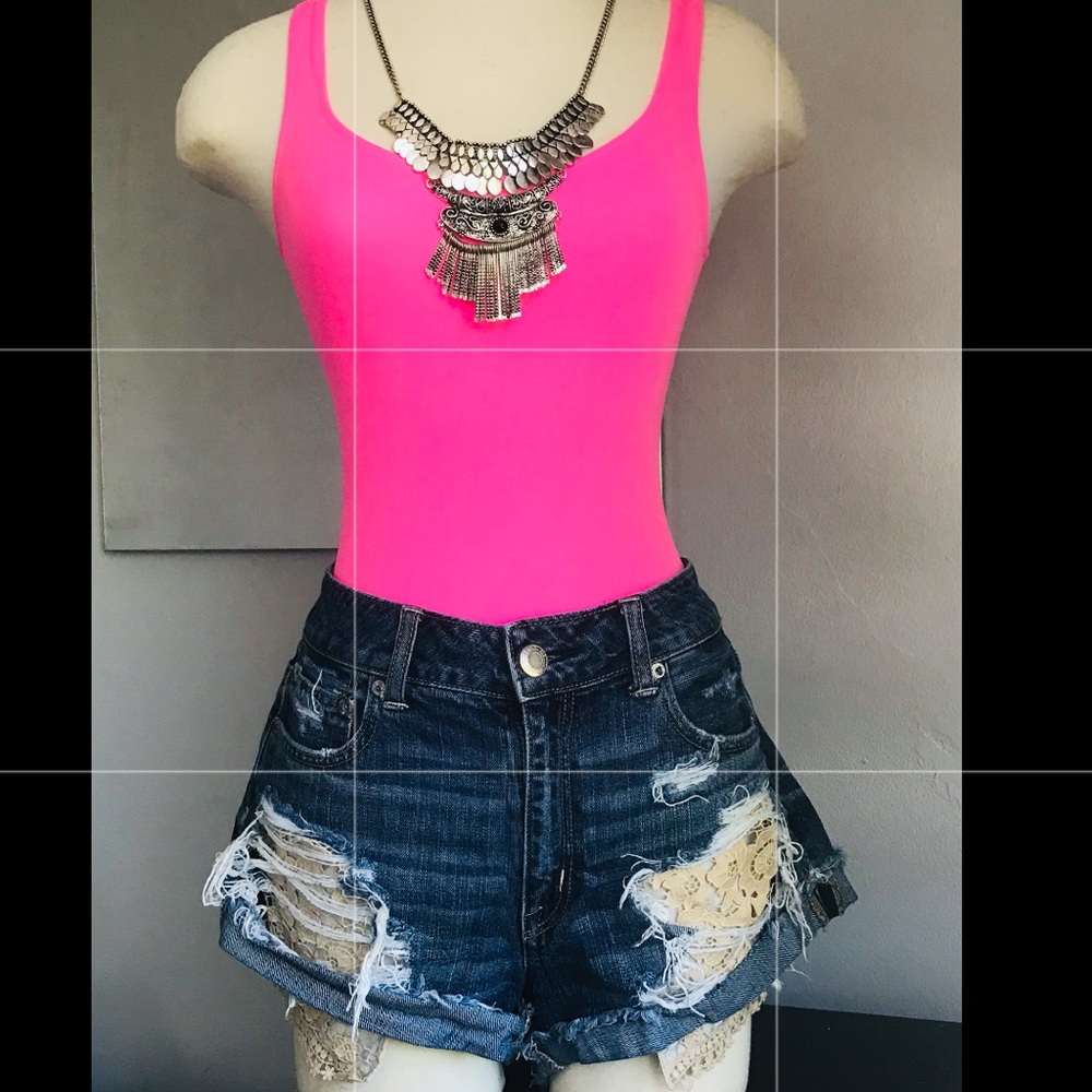 American Eagle Dark Blue Distressed Denim Shorts.